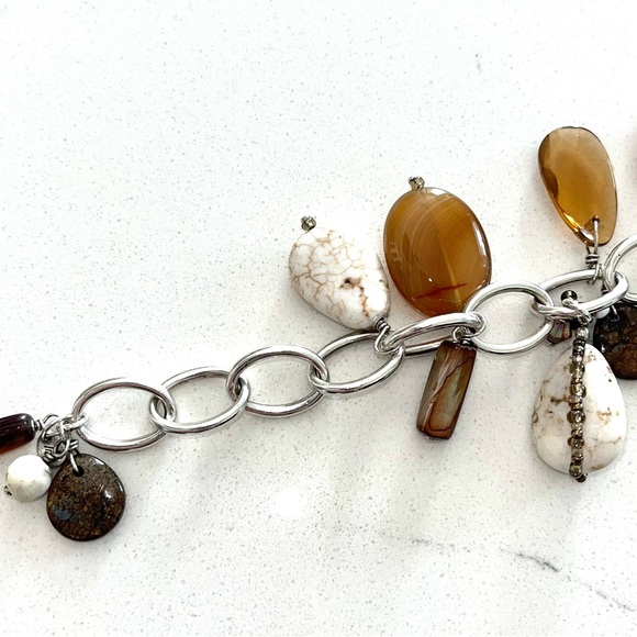 Silpada Sterling Bronzite Pyrite Agate Magnesite Shell & Glass Bracelet up to 7 - Picture 2 of 6